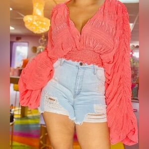 Bell Sleeve Billowy Crop Top